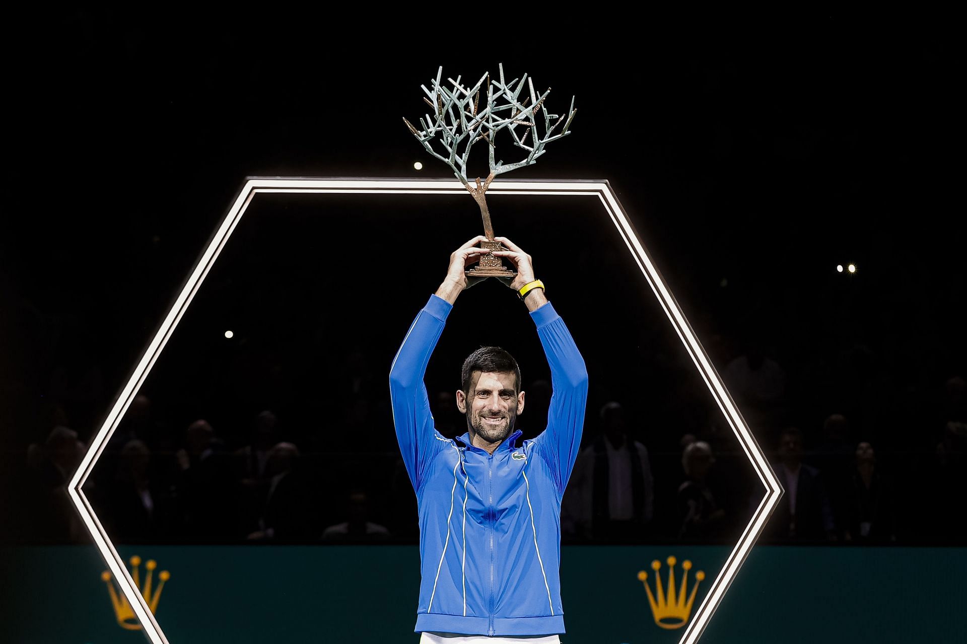 Novak Djokovic with the 2023 Paris Masters trophy. (Source: Getty)